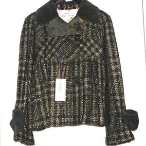 KENZO Jacket Olive Black Metallic Mohair Wool Alpaca Velvet Corduroy Trim 38 EU